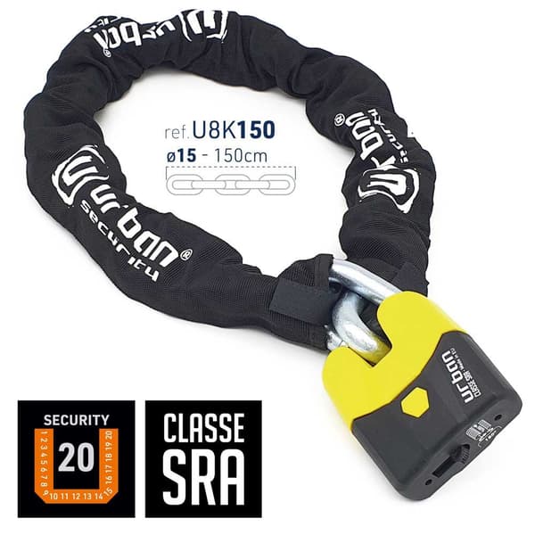 Urban Security Kædelås Padlock U8k+150 Sra Sort 150 cm