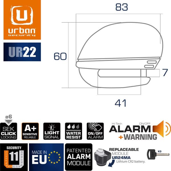 Urban Security Hälytyslevyn Lukitus Ur22 Hopeinen