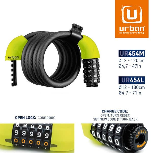 Urban Security Kaapelilukko Ur454l Keltainen 180 cm