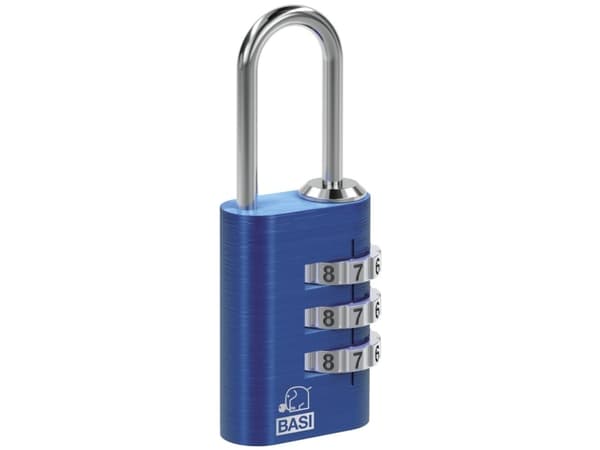 BASI 6170-4000-BLAU, Konventionellt hänglås, Kombinationslås, Blå, Gjuten aluminium, U-format, 3 siffror