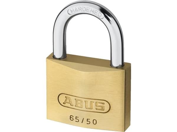 ABUS 65/50 kd., Perinteinen riippulukko, Avainlukko, Ei-sarjoitettu avain, Messinki, Messinki, Karkaistu teräs
