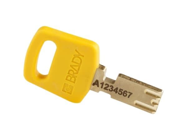 Brady , Safekey alumiininen riippulukko teräksisellä kahvalla, keltainen, 76mm kahvan korkeus, 6.4mm kahvan halkaisija (eri avaimella) ( 6 kpl) (1503