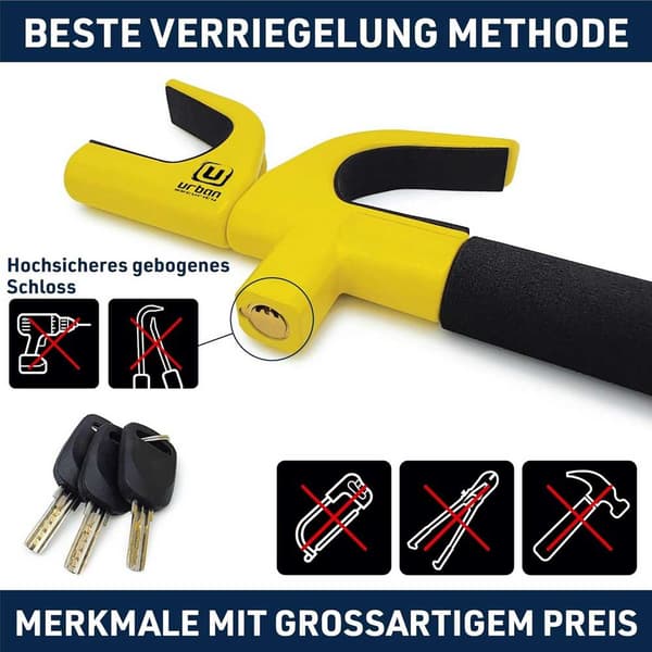 Urban Security Steering Wheel Lock Yellow Body Antistjålslås Til Bilrat Gul