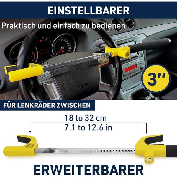 Urban Security Steering Wheel Lock Yellow Body Antistjålslås Til Bilrat Gul