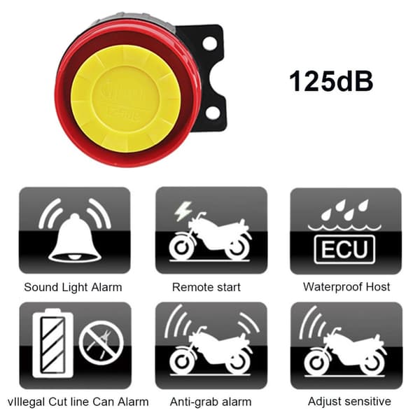 Motorcykel Tyverialarm System, Fjernbetjent Motorstart, Justerbar Stød Sensor, Nødalarm