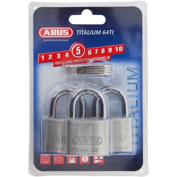 ABUS riippulukko 64TI/40, Titalium, 23 mm, triplapakkaus