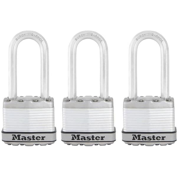 Högsäkerhetshänglås - MASTER LOCK - M1EURTRILH - Nyckel - Laminerat stål - Utvändigt - L-schackel - 3-pack - Perfekt för skjul