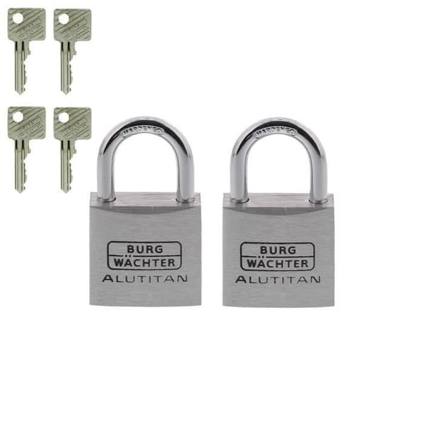 Sæt med 2 hængelåse - BURG WACHTER - DUO 770 30 SB - 30 mm Alutitan, dobbelt låsning, sikkerhedslås