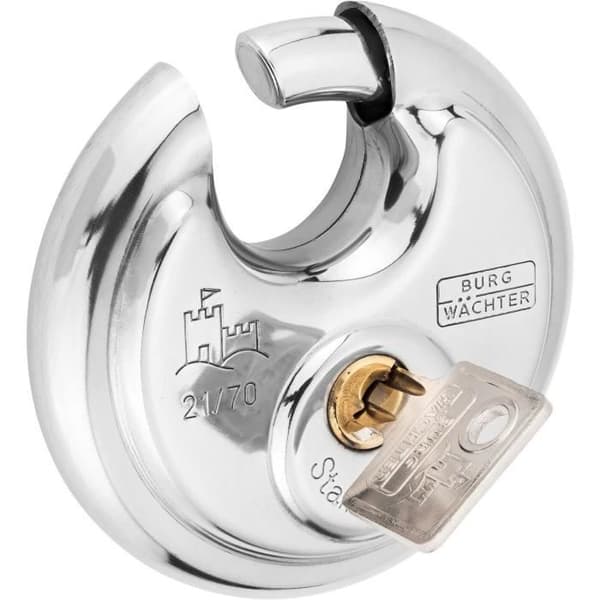 Cylindrisk hængelås - BURG WACHTER - 21 70 SB - Rustfrit stål 70 mm, nøgleåbning