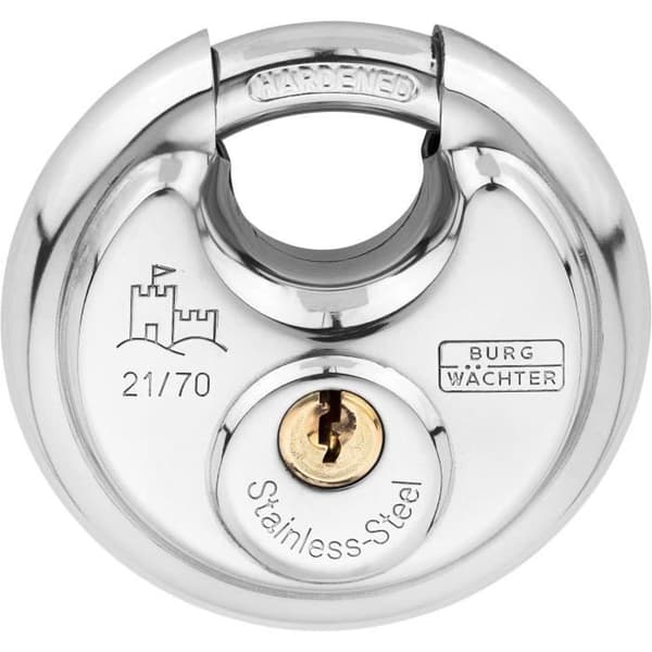 Cylindrisk hængelås - BURG WACHTER - 21 70 SB - Rustfrit stål 70 mm, nøgleåbning