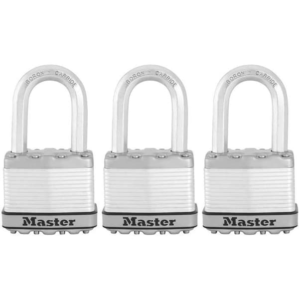 Turvallinen riippulukko - MASTER LOCK - M115EURTRILF - Avaimellinen - Pinnoitettu laminoitu teräs - Ulkopinta - Ruosteenesto - Sanka M - 3 kpl pakkaus