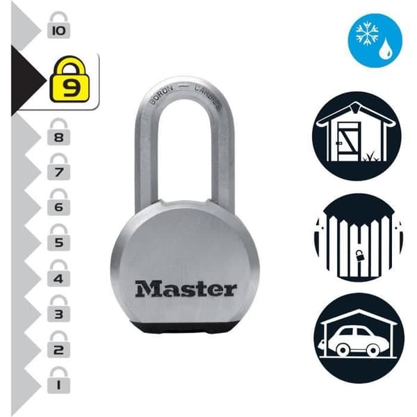 Högsäkerhetshänglås i rostfritt stål med nyckel och lång bygel för utomhusbruk - MASTER LOCK M830EURDLH