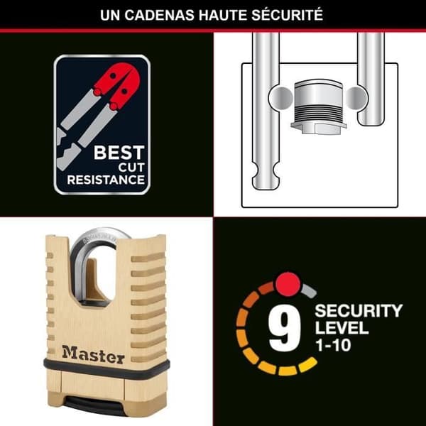 Højsikkerhedshængelås i massiv messing - MASTER LOCK - M1177EURDCC - Beskyttet sjækel - Kombination - Ultra modstandsdygtig og