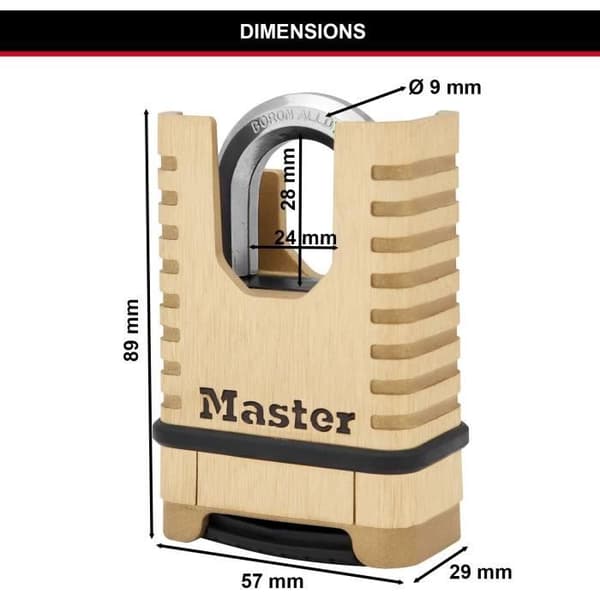 Højsikkerhedshængelås i massiv messing - MASTER LOCK - M1177EURDCC - Beskyttet sjækel - Kombination - Ultra modstandsdygtig og