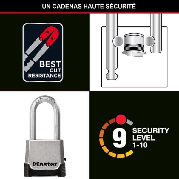 Højsikkerhedshængelås - MASTER LOCK - M176EURDLH - Zink - XL-bøjle - Udvendig