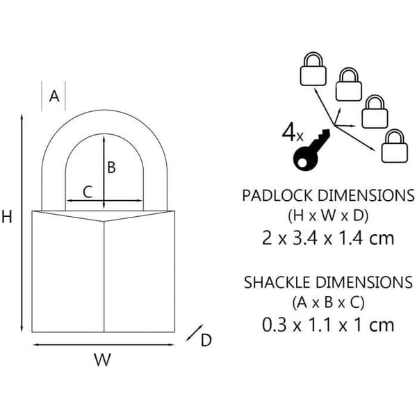 Små hængelåse - MASTER LOCK - 9120EURQCOLNOP - Almindelige nøgler - Familiepakke med 4 - Assorterede farver