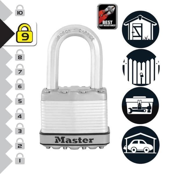 Sæt med 3 MASTER LOCK M5EURTRILF hængelåse med nøgle - Meget høj sikkerhed - Lamineret stål - M-bøjle