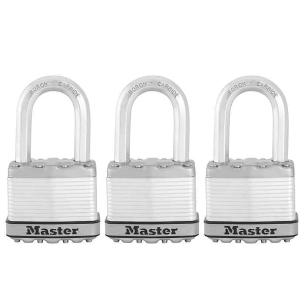 Sæt med 3 MASTER LOCK M5EURTRILF hængelåse med nøgle - Meget høj sikkerhed - Lamineret stål - M-bøjle