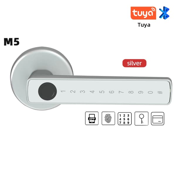 Billy M5 Elektroniskt Dörrlås, Fingeravtrycks- och Bluetooth-Upplåsning, Kompatibelt med 4 AAA-batterier,M5 Silver