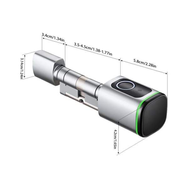 Intelligent låsecylinder, 100 fingeraftryk kapacitet, IP53 støvbeskyttet,Sølv