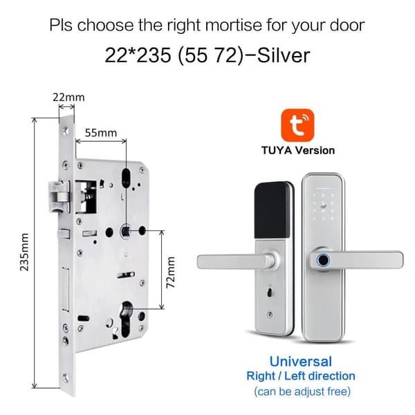 Smart biometrisk dörrlås, WiFi-appåtkomst, hållbar aluminiumlegering,Silver 5572