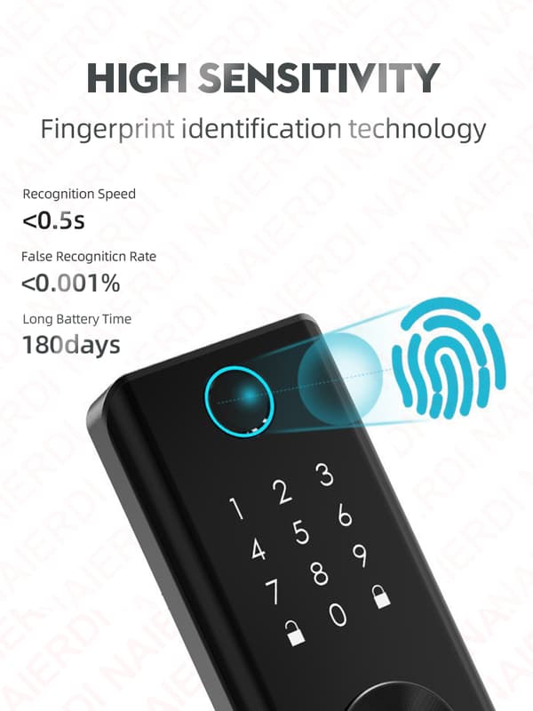 Naierd Fingerprint Dør Lås, Nøglefri Adgang, Flere Låsemetoder,60-70mm