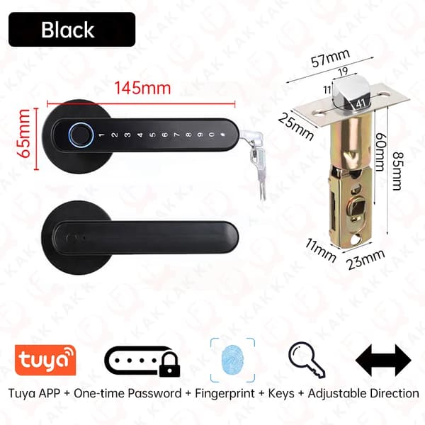 KAK Biometrisk Fingeraftryks Smart Dør Lås, Zinklegering Konstruktion, 50 Fingeraftryks Kapacitet,sort, 50 mm