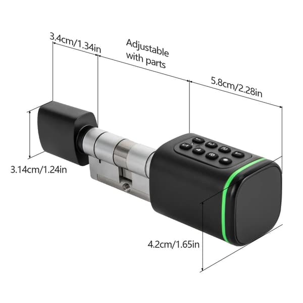 Nøglefri Smart Cylinderlås, Fire Låsemetoder, Moderne Design,sort