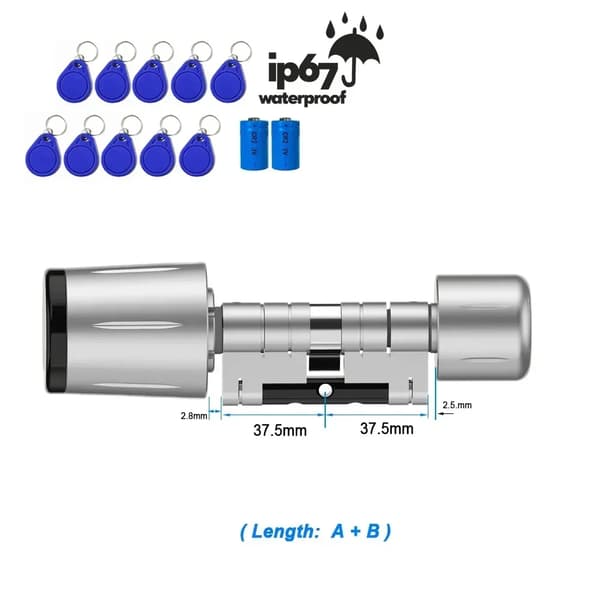 Smart låsecylinder, Bluetooth-forbindelse, IP67 vandtæt, 1000 brugerkapacitet,TTlock Kontrol, A37.5 B37.5