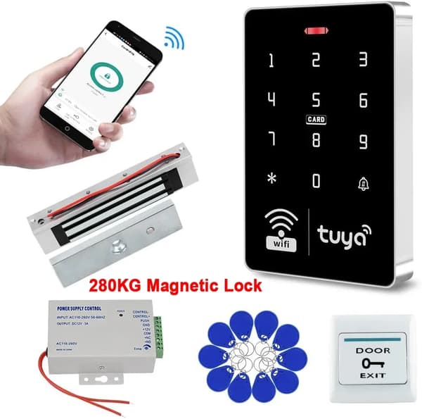 Wifi Tuya APP Adgangskontrolsystem, IP68 Vandtæt, 10.000 Bruger Kapacitet, RFID og Adgangskode Verifikation,Kit4 (280KG Lås)