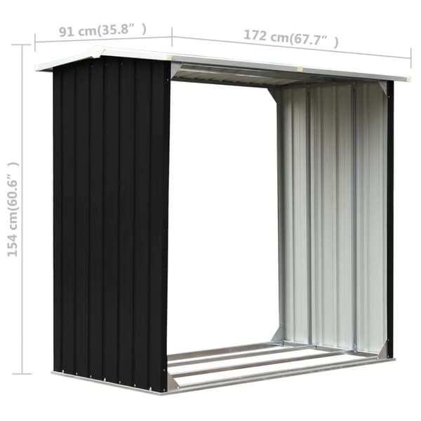 vidaXL Puuvaja galvanoitu teräs 172x91x154 cm antrasiitti -  Polttopuuteline- & -kärrytarvikkeet
