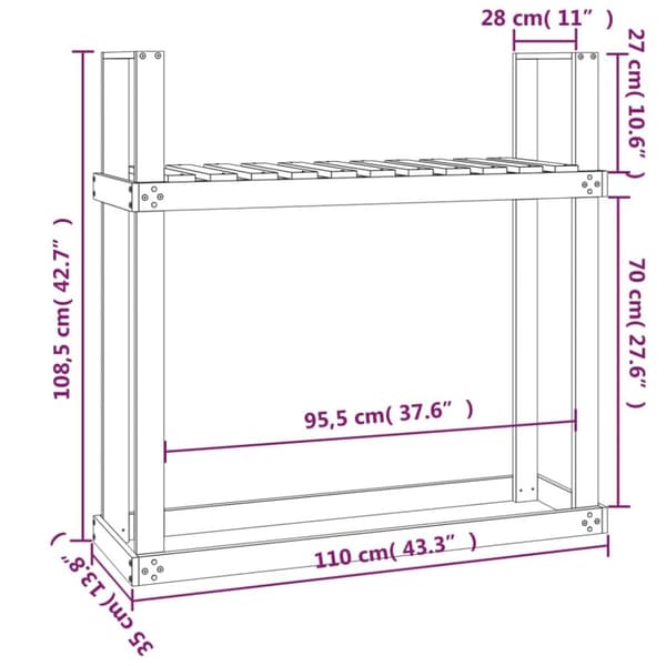 vidaXL Vedställ svart 110x35x108,5 cm massiv furu -  Tillbehör till vedställ & vedkorgar