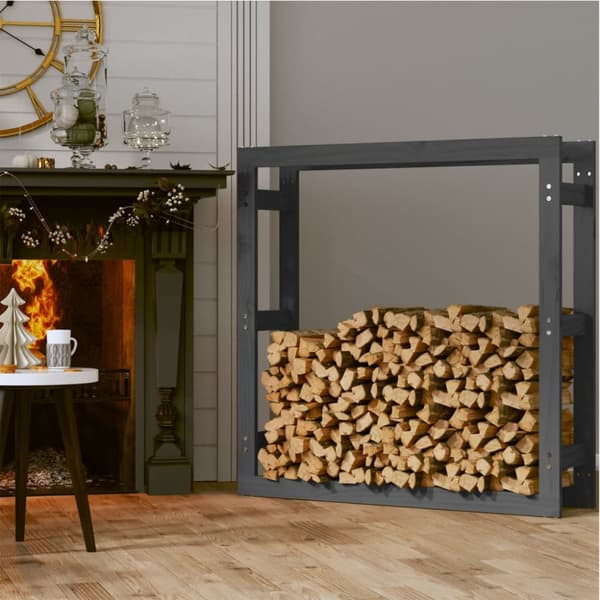 vidaXL Vedställ grå 100x25x100 cm massiv furu -  Tillbehör till vedställ & vedkorgar