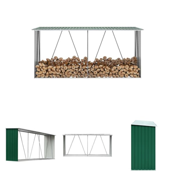 The Living Store Puuvaja galvanoitu teräs 330x84x152 cm vihreä -  Polttopuuteline- & -kärrytarvikkeet