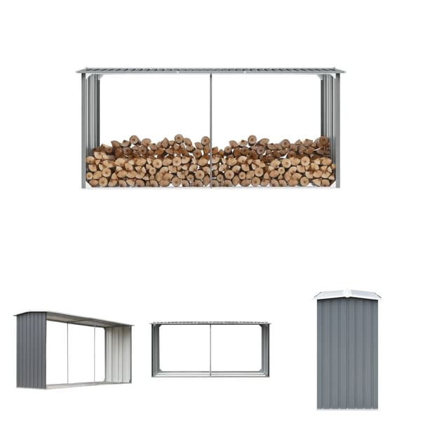 The Living Store brændeskur til haven galvaniseret stål 330 x 92 x 153 cm grå -  Brændekurve – tilbehør