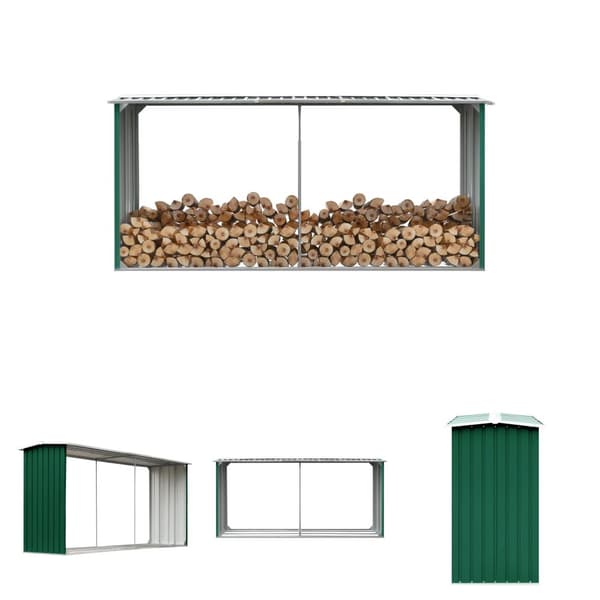 The Living Store brændeskur til haven 330 x 92 x 153 cm galvaniseret stål grøn -  Brændekurve – tilbehør