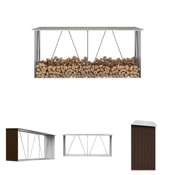 The Living Store brændeskur til haven 330x84x152 cm galvaniseret stål brun -  Brændekurve – tilbehør