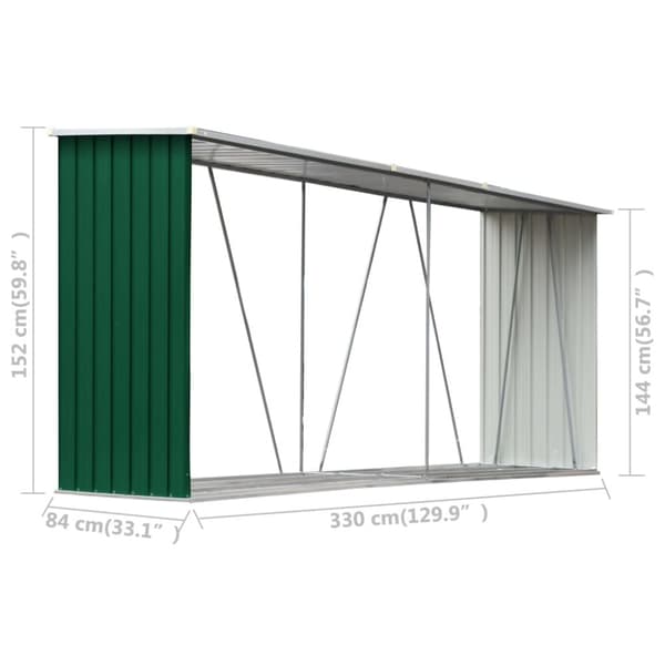 Brændekurve – tilbehør - Living brændeskur til haven 330x84x152 cm galvaniseret stål grøn