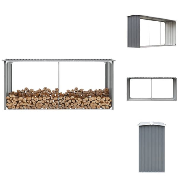 Brændekurve – tilbehør - Living brændeskur til haven galvaniseret stål 330 x 92 x 153 cm grå