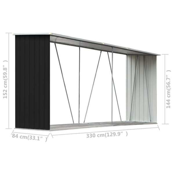Brændekurve – tilbehør - Living brændeskur til haven 330x84x152 cm galvaniseret stål antracitgrå