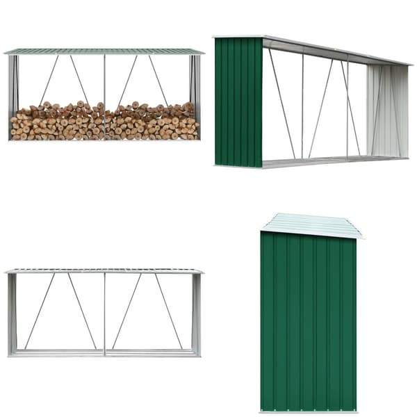 Brændeskur til haven 330x84x152 cm galvaniseret stål grøn - Brændeskur - Brændeskure - Home & Living