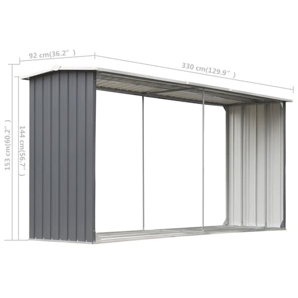 Brændeskur til haven galvaniseret stål 330 x 92 x 153 cm grå - Brændeskur - Brændeskure - Home & Living