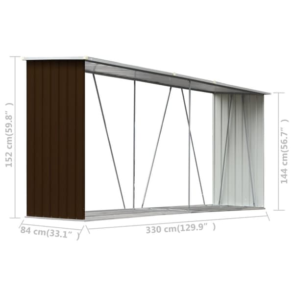 Brændeskur til haven 330x84x152 cm galvaniseret stål brun - Brændeskur - Brændeskure - Home & Living