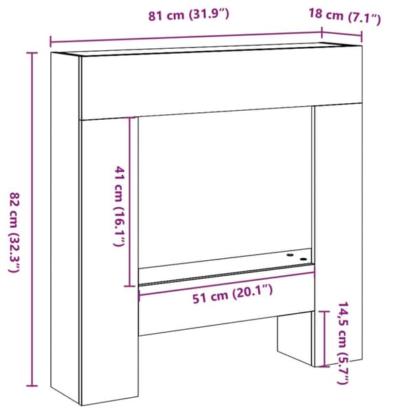 vidaXL Peisramme hvit 81x18x82 cm konstruert tre
