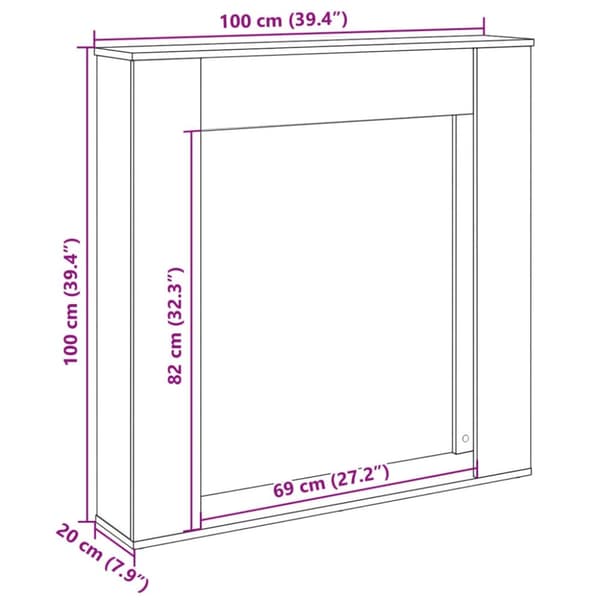 vidaXL Peisramme artisan eik 100x20x100 cm konstruert tre