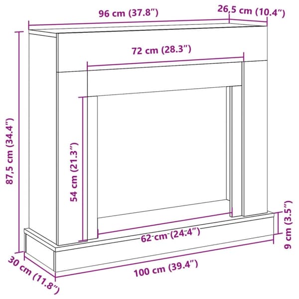 vidaXL Peisramme betonggrå 100x30x87,5 cm konstruert tre