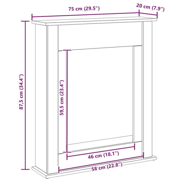vidaXL Öppen spis infattning svart ek 75x20x87,5 cm konstruerat trä
