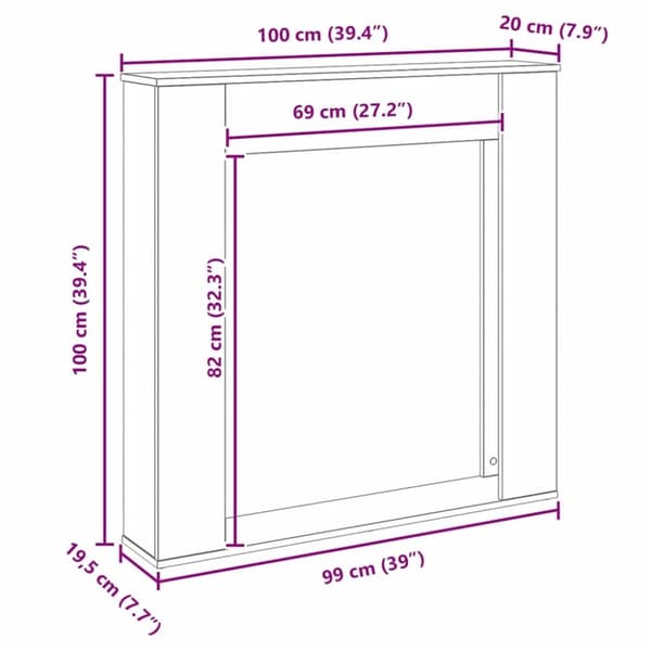 vidaXL Öppen spis infattning svart ek 100x20x100 cm konstruerat trä