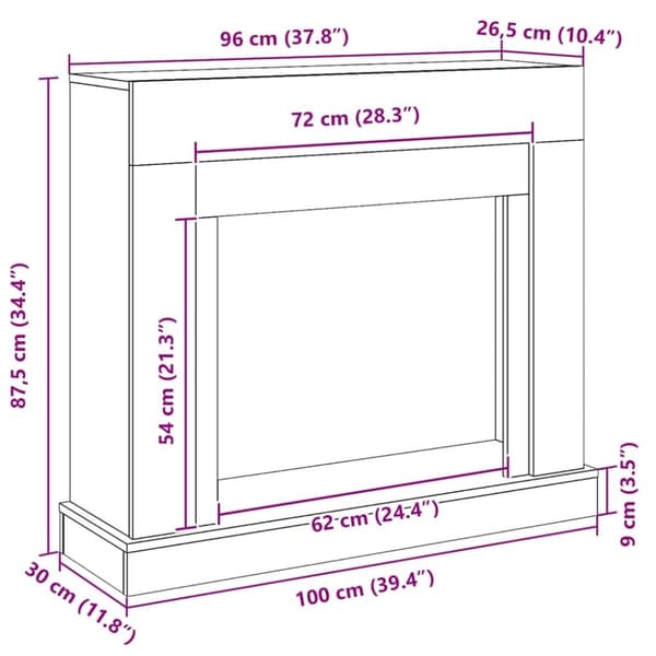 vidaXL Peisramme svart eik 100x30x87,5 cm konstruert tre