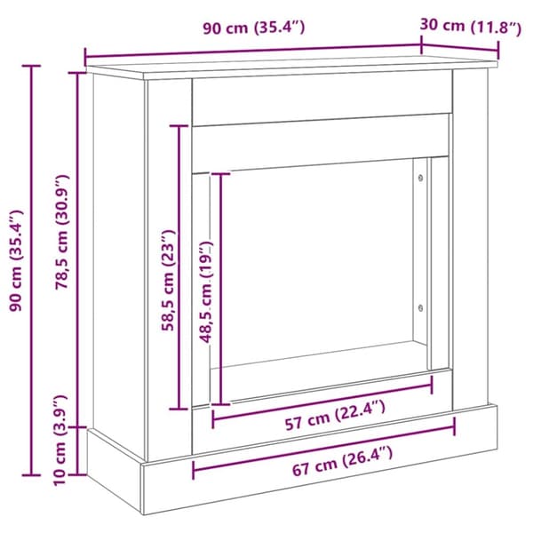 vidaXL Takkahuone Musta Tammi 90x30x90 cm Teknillinen puu